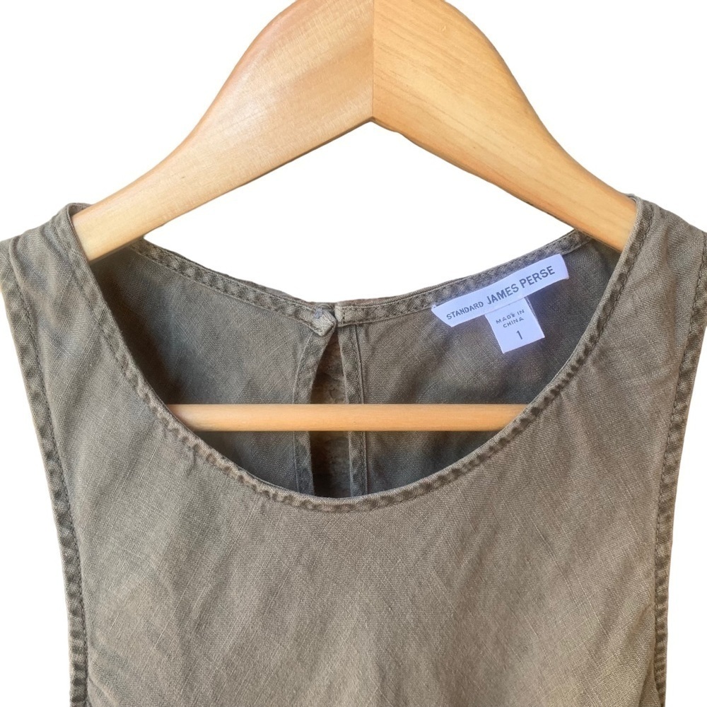 Standard James Perse Olive Green Linen Sleeveless Pocket A-Line Dress Size 1 S - Picture 4 of 4
